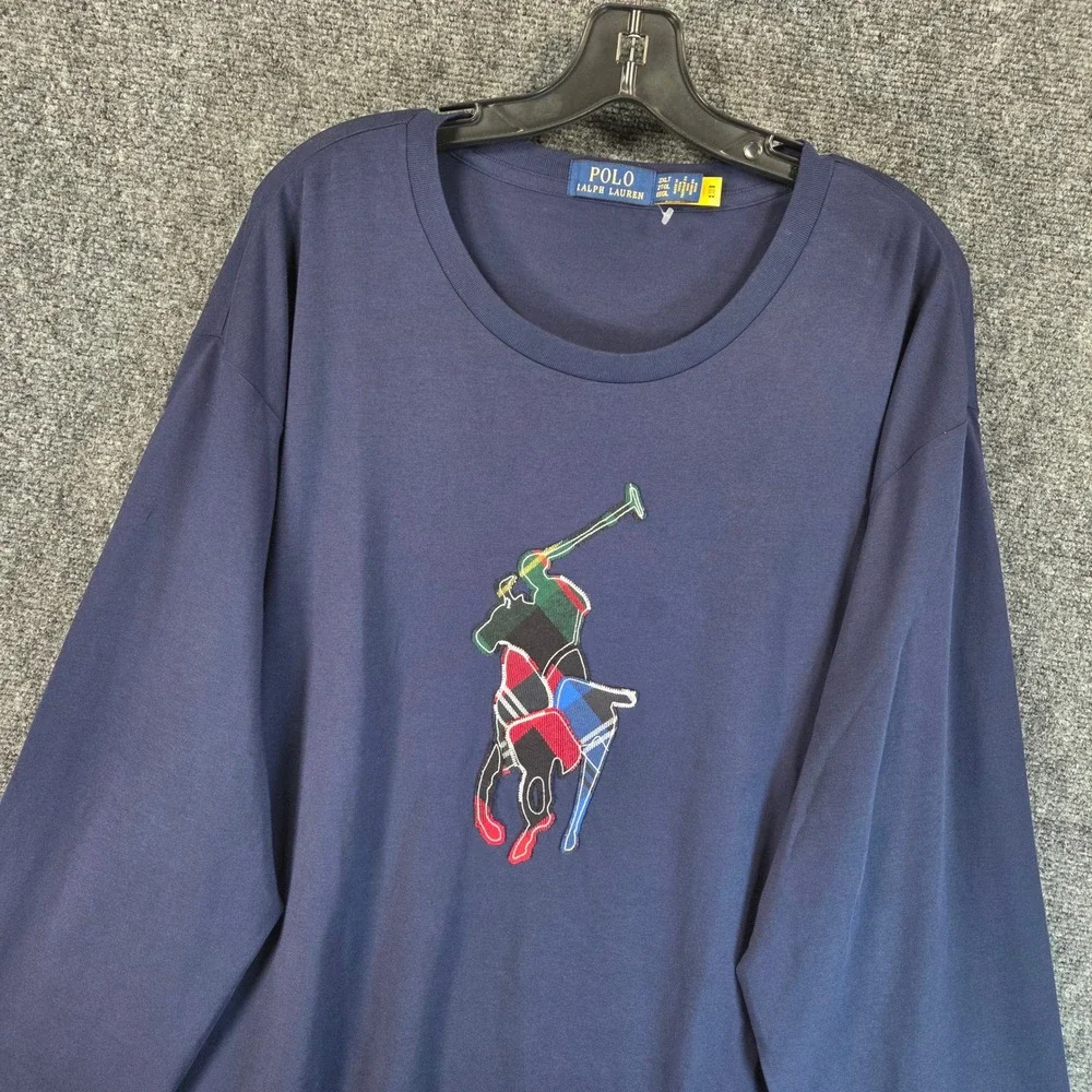 Polo Ralph‎ Lauren Men's Classic Fit Plaid Big Pony Jersey T-Shirt Size 2XB Blue